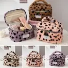Leopard Print Cosmetic Storage Bag Plush Travel Pouch Portable Makeup Bag