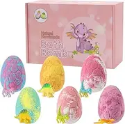Bath Bombs with Surprise Toy Inside, 6 Pack Dino Egg Organic Bath Bomb with Dinosaur Toys, Bubble Bath Bombs Ball Kit for Birthday Toy Gifts (Pink Box)
