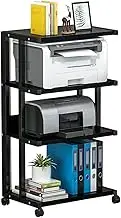 Printer Stand,4 Layers Wood Wooden Partition Storage Shelves,Under Desk Fax Machine Stand,Home Office Desk Organizer for Printer Fax Boo(Black)
