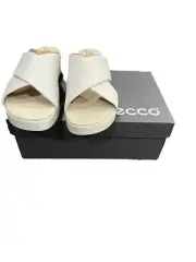 New Box ECCO Touch Sandal Plateau White Pebbled Leather Slip-On Wedge 41/10-10.5