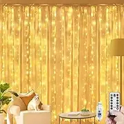 Curtain Lights, Fairy Lights for Bedroom,300 LED Lights W/ 8 Mode USB Powered, Twinkle Icicle Festoon String Lights W/Remote & Timer for Indoor Xmas Party Wall Wedding Home décor Products(Warm White)