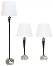Lalia Home Perennial Modern Sonoma 3pc Metal Lamp Set (2 Table Lamps, 1 Floor Lamp)