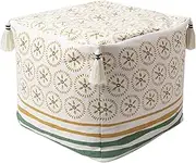 MOCOFO Bohemian Printed Tassel Decorative Pouf Cover Modern Textured Home Decor Pouf Cover Without Filler (Green, 45x45x40cm)