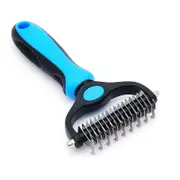 Pet Grooming Brush - Double Sided Shedding and Dematting Undercoat Rake Comb for Dogs and Cats,Extra Wide, Blue