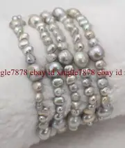 Women's 5 Strands 4-5mm 9-10mm Gray Freshwater Baroque Pearl Bracelet 7.5''