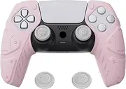 PlayVital Mecha Edition Cherry Blossoms Pink Ergonomic Controller Silicone Case Grips for ps5, Rubber Protector with Thumbstick Caps for ps5 Controller – Compatible with Charging Station