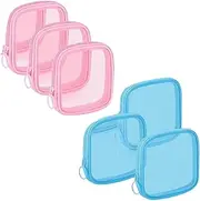 6pcs Mesh Makeup Bag Mesh Cosmetic Bag Travel Toiletry Bag Pouch with Zipper Mini Portable Makeup Cosmetic Travel Toiletry Purse Bag for Daily Accessories(Lake Blue+Pink)