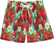 [RPLIFE] Swim Clothes for Boys, Anti-Chafe Swim Trunks Boys 2 T, Strawberries Daisies Flower