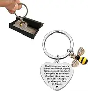 [Zolivie] Bee Key Ring-Inspirational Keychain-Bags and Car Keys Accessories- Gift Idea for her/him-Engraved Heart Pendant- Purse Handbags Charms