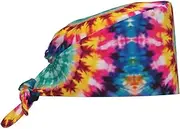 [POCUK] Unique Tye Dye Art Comfortable Cleaning Work Cap Cooking Catering Chef Kitchen Beanie Adjustable Strap Black, Black, One Size