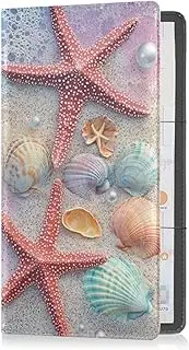 [Caihoyu] Leather Auto Registration Insurance & ID Card Holder Men Women Automobile Wallet Case Organizer for ID, Driver's License, Key Contact Information Cards Blue Beach Starfish Shells