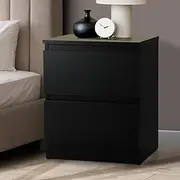 Oikiture Bed Side Table with 2 Drawers Black Bedside Table Side End Table