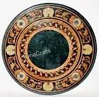 Green Marble Coffee Table Top Antique Pattern Inlay Work Side Table for Office