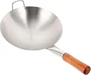STOBAZA 1Pc Stainless Steel Cooking Wok with Handle Frying Pan for Gas Electric and Induction Cooktops Easy to Clean and Non Stick for Home Cooking