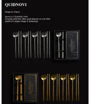 5 Set) Fine Art Cutlery Stainless Steel Spoon & Chopsticks Set gold and silver