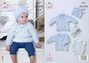 King Cole Baby Double Knitting Pattern Round or Roll Neck Sweater Gilet & Hat (5331)