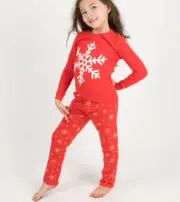 LEVERET Girl's Pajama 2-Piece Set Snowflake Holiday Fleece Cotton Set Red 8 12