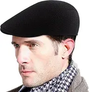 [FEOYA] Men Flat Cap Beret Summer Camping Sport French Vintage Quick Dry Adjustable Herringbone Soft Blinder