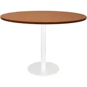Rapidline Circular Meeting Table White Satin Disc Base 1200mm Cherry Top