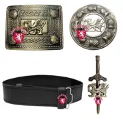 Scottish Kilt Fly Plaid Brooch Welsh Dragon Antique Leather Belt Buckle Kilt Pin