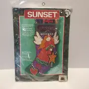 15" HALO ANGEL STOCKING * Sunset Dimensions VTG 1997 embroidery gold thread NOS