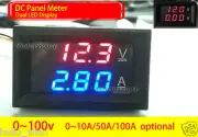 DC 0-100V 10A 50A 100A Digital Voltmeter Ammeter Dual LED Amp Volt Meter + Shunt