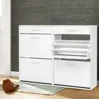 36 Pairs Shoe Cabinet Rack Storage Shelf 2 Top Drawer Cupboard Organisers White