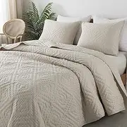 R.SHARE Beige Cream Tan Queen Size Quilt Bedding Sets with Pillow Shams, Boho Lightweight Soft Bedspread Coverlet, Quilted Blanket Thin Comforter Bed Cover for All Season, 3 Pieces, 90x90 inches
