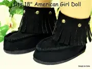 BLACK Suede Fringed MOCCASIN BOOTS fits 18" American Girl / Boy DOLL SHOES