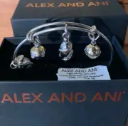 NWT IN BOX- Alex and Ani Ornament Trio Charm Bangle Bracelet 2 Tone Rhinestone