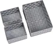[Wenko] Adria Bathroom Basket, Grey, 3-Piece Set, Decorative Basket Storage and Organisation in Sizes M & L for Kitchen, Bathroom and The Entire Household, Organiser Made of Sturdy Polypropylene