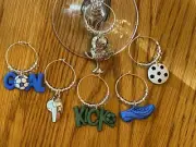 ''SOCCER " Themed Set of 6 hand crafted wine glass charms