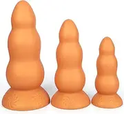 Silicone Anal Dildo 3 Sizes Huge Anal Plug Dildo Super Soft Butt Plug Anus Dilator Vaginal Masturbator Anal Sex Toys for Women(Gold,M)
