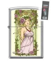 Zippo 82326 blonde woman art nouveau vintage poster Lighter + FLINT PACK