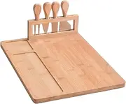 AIMALL Bamboo Chopping Board & Cheese Board Set with Knife, Multipurpose Charcuterie Serving Tray for Kitchen & Party Use, Durable Wood Cutting Board with Built-in Storage