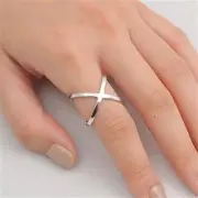 USA Seller Criss Cross Ring Sterling Silver 925 Plain Rhodium Plated Size 10