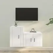 TV Entertainment Center 2 Piece TV Cabinet Set White Engineered Wood