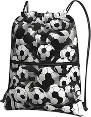 EdWal Black And White Soccer Ball Pattern Print Drawstring Backpack Gym Bags Sports Bags With Zipper Pocket For Travel Beach, Black, One Size