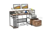 Costway 170cm Computer Desk Workstation Home Office Desk w/ Power Outlets & USB Ports Coffee
