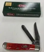 CASE XX 2004 RED BONE SILVER SCRIPT MINI TRAPPER POCKET KNIFE6207 IN BOX X54