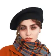 Wool Blend French Beret Hats for Women and Men Solid Color Medium Ablack