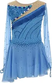 [Zagitova] Kids Figure Skating Dress Long Sleeve Shiny Rhinestone Ice Skating Dress Competition Lyrical Dancewear
