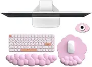 wigmoa B-SS Cloud Keyboard Wrist Rest and Mouse Pad Set - Ergonomic Memory Foam Wrist Support for Computer, Gaming, Office, Laptop - Cute Palm Rest Cushion with Coaster for Pain Relief (Pink)
