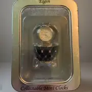 Elgin Mini Enamel Egg Collectible Clock Navy Blue Sealed In Package NIB