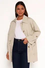 [PUP4] Stella Button Front Collar Jacket - Taupe XS taupe