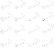 [LAURITAMI] Clear Nose Studs Hide Piercing Small Flat Top 20 Gauge L Shaped Straight Plastic Retainers for Nose Piercing Invisible for School