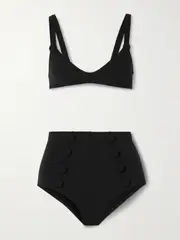 [Lisa Marie Fernandez] Lisa Marie Fernandez - Magdalena Button-embellished Crepe Bikini - Black - 3 3 Black