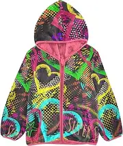 [GuoChe] Girls Sherpa Lined 1970s Disco Retro Grunge Graffiti Toddler Boy Jacket Peach Baby Boy Clothes Winter 3-10T