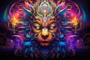 Mystic Lion UV tapestry, Blacklight Reactive, Psychedelic Wall Hanging, DMT Art