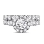 14k White Gold Round Diamond Bridal Wedding Ring Set 2 Ctw (Certified)